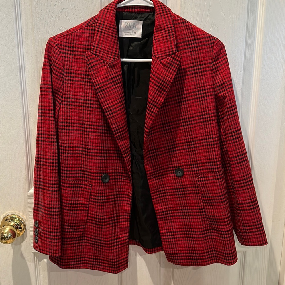 ZARA 2 button jacket - Red & Black Youth girls 11/12